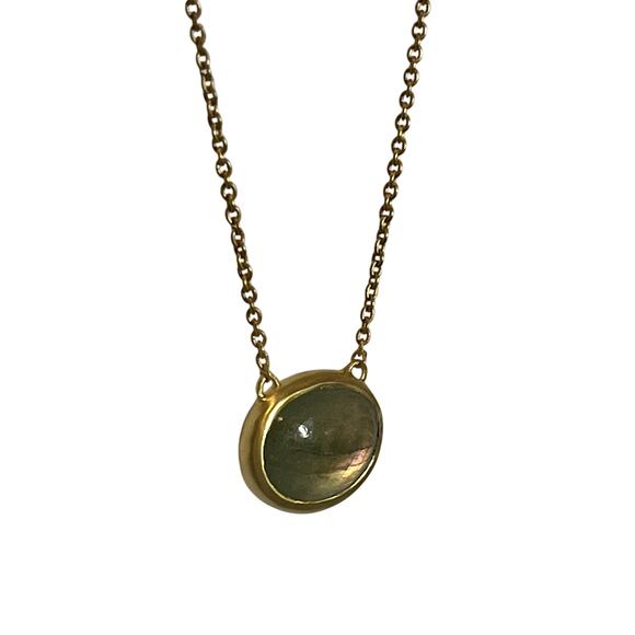 Julie Vos Gold Pendant Necklace Green Stone 18” Designer Layering Minimalist - Picture 7 of 8
